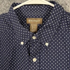Ariat Mens L Button Down Long Sleeve Navy Blue Geometric Western